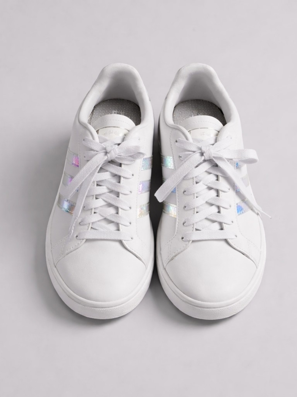 adidas White Low-Top Sneakers with Iridescent Stripes